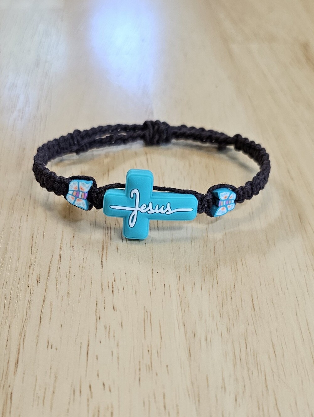 Blue Jesus Cross Hemp Bracelet